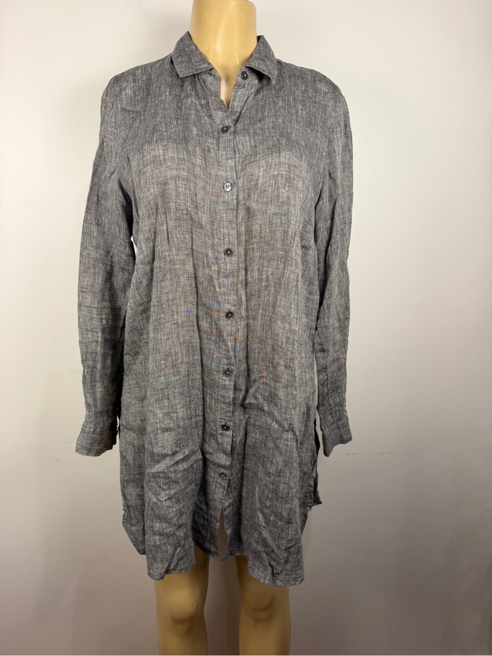 J.Jill Linen Tunic Button Front Top Sz M Shirt Blouse Long Sleeve Love Lagenlook